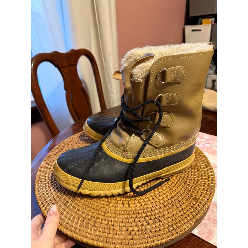 Vintage Sorel Manitou Winter Boots Tan Leather Rubber Duck Snow Boots Mens 8